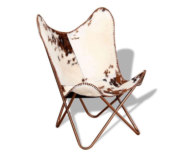 Butterfly стол, кафяв и бял, естествена телешка кожа