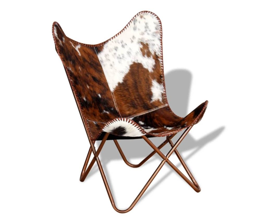 Leptir stolica, smeđa i bijela, prava goveđa koža - 4