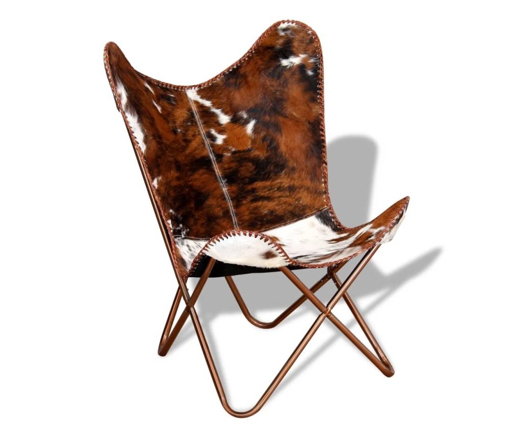 Leptir stolica, smeđa i bijela, prava goveđa koža - 5