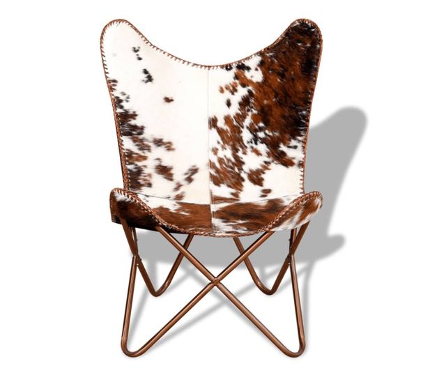 Butterfly стол, кафяв и бял, естествена телешка кожа