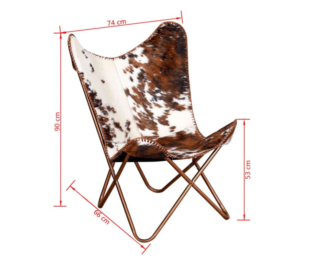 Leptir stolica, smeđa i bijela, prava goveđa koža - 10