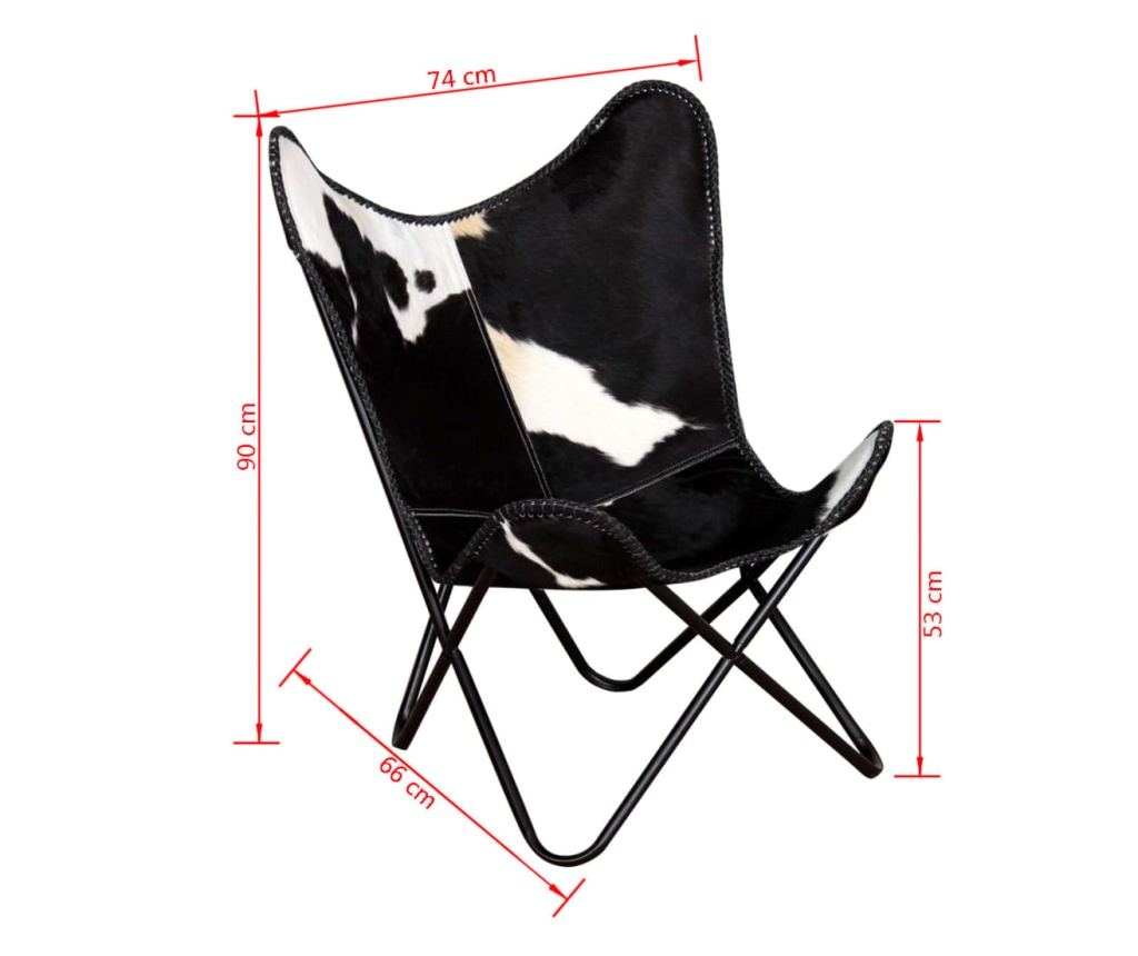 Стол Пеперуда, Черно и Бяло, Естествена Кожа от Крава - 8