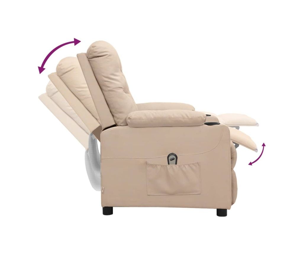 Електрически реклайнер фотьойл, кремав, текстилна материя - 6