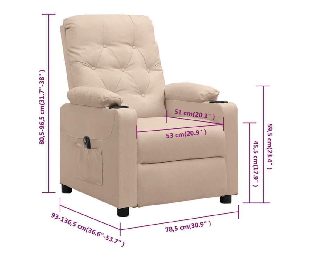 Електрически реклайнер фотьойл, кремав, текстилна материя - 11