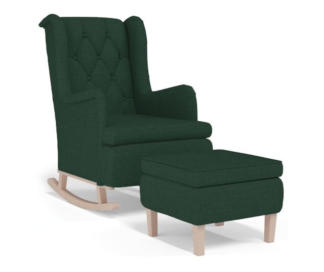 Люлеещ се фотьойл с табуретка, тъмнозелен, плат