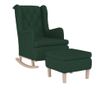 Люлеещ се фотьойл с табуретка, тъмнозелен, плат