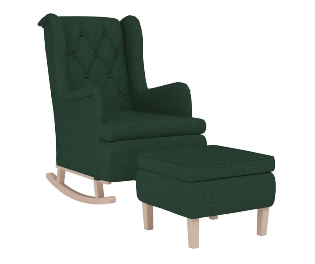 Naslonjač za ljuljanje s tabureom, tamnozeleni, tkanina - 3