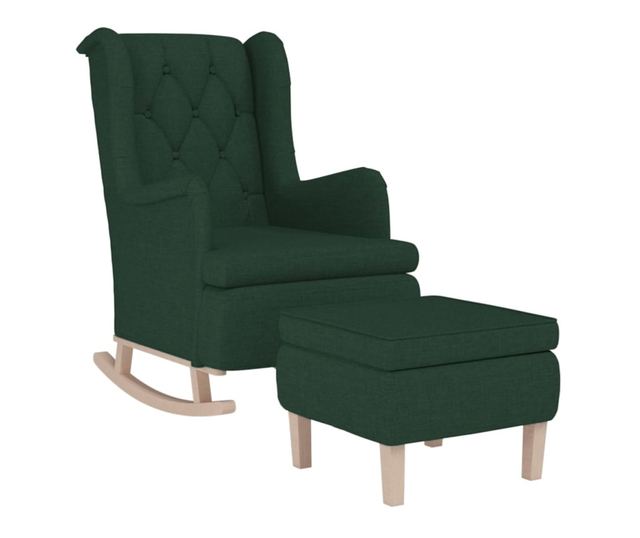 Люлеещ се фотьойл с табуретка, тъмнозелен, плат