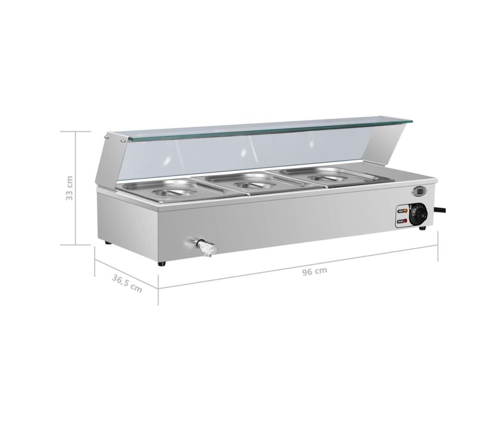 Gastronorm Bain Marie Уред за поддържане на храна топла 3 x GN 1/2 Неръждаема стомана - 10