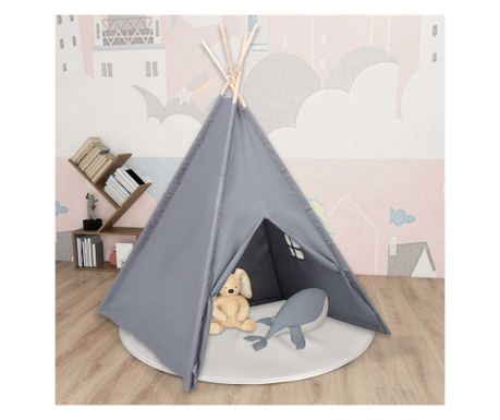 Kids Teepee Tent with Bag, Grey 120x120x150 cm, Peach