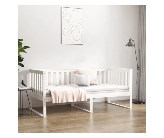 Дневно легло, бяло, 90x200 см, масивна борoва дървесина