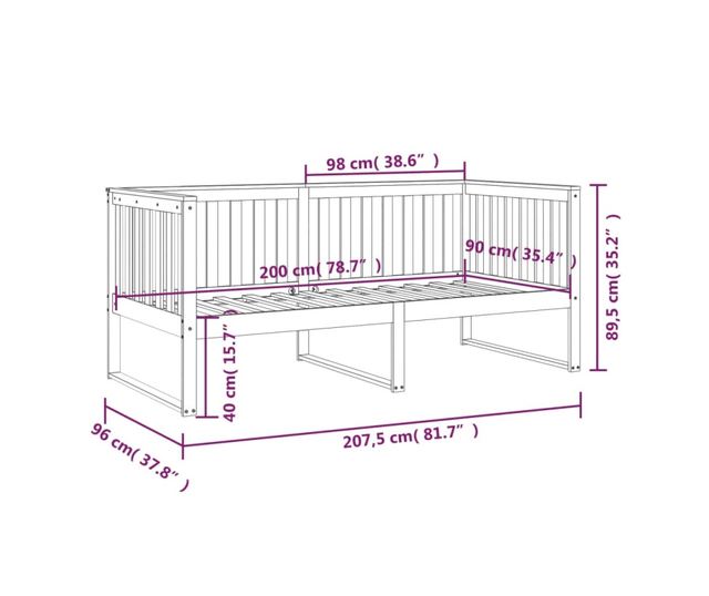 Дневно легло, бяло, 90x200 см, масивна борoва дървесина