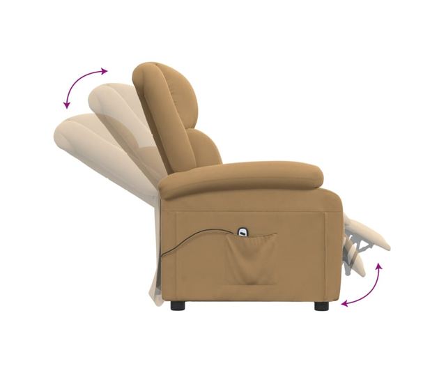 Електрически реклайнер фотьойл, кафяв, кадифе