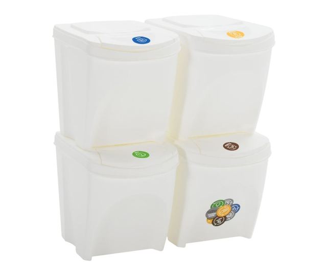 Сортиращи кошове 4 бр. Бели 100 L Полипропилен