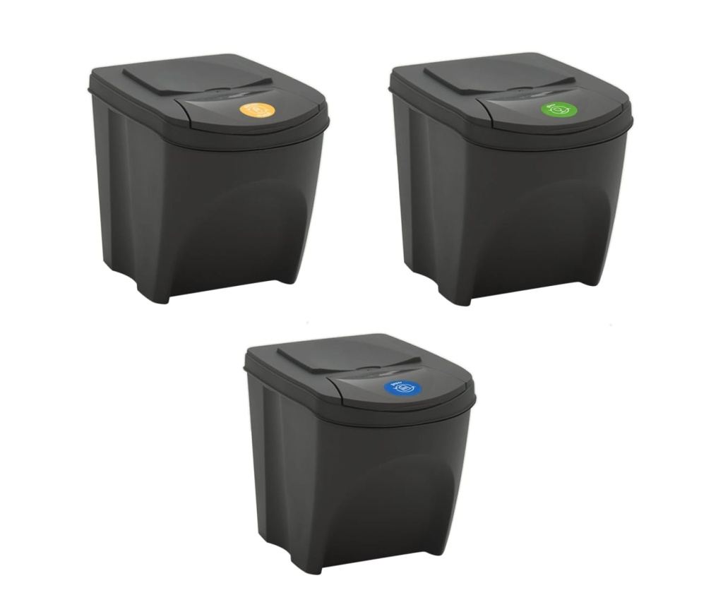 Coșuri de gunoi stivuibile 3 buc. gri 75 L polipropilenă - 3