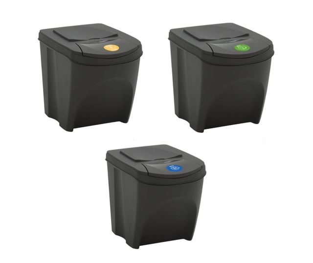 Сортиращи кофи за боклук 3 бр. сиви 75 л полипропилен