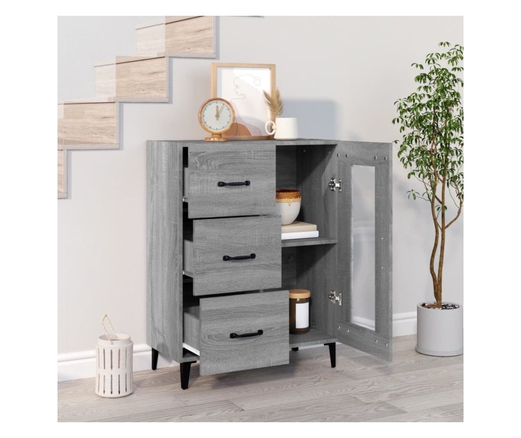 Servantă, gri sonoma, 69,5x34x90 cm, lemn compozit - 3