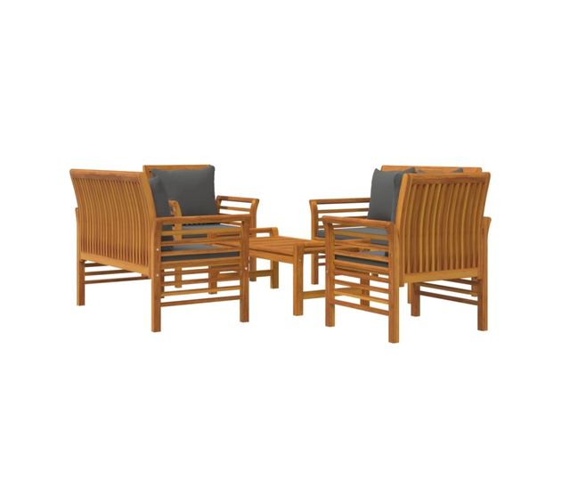 Градински комплект с възглавници, 5 части, масивно акациево дърво