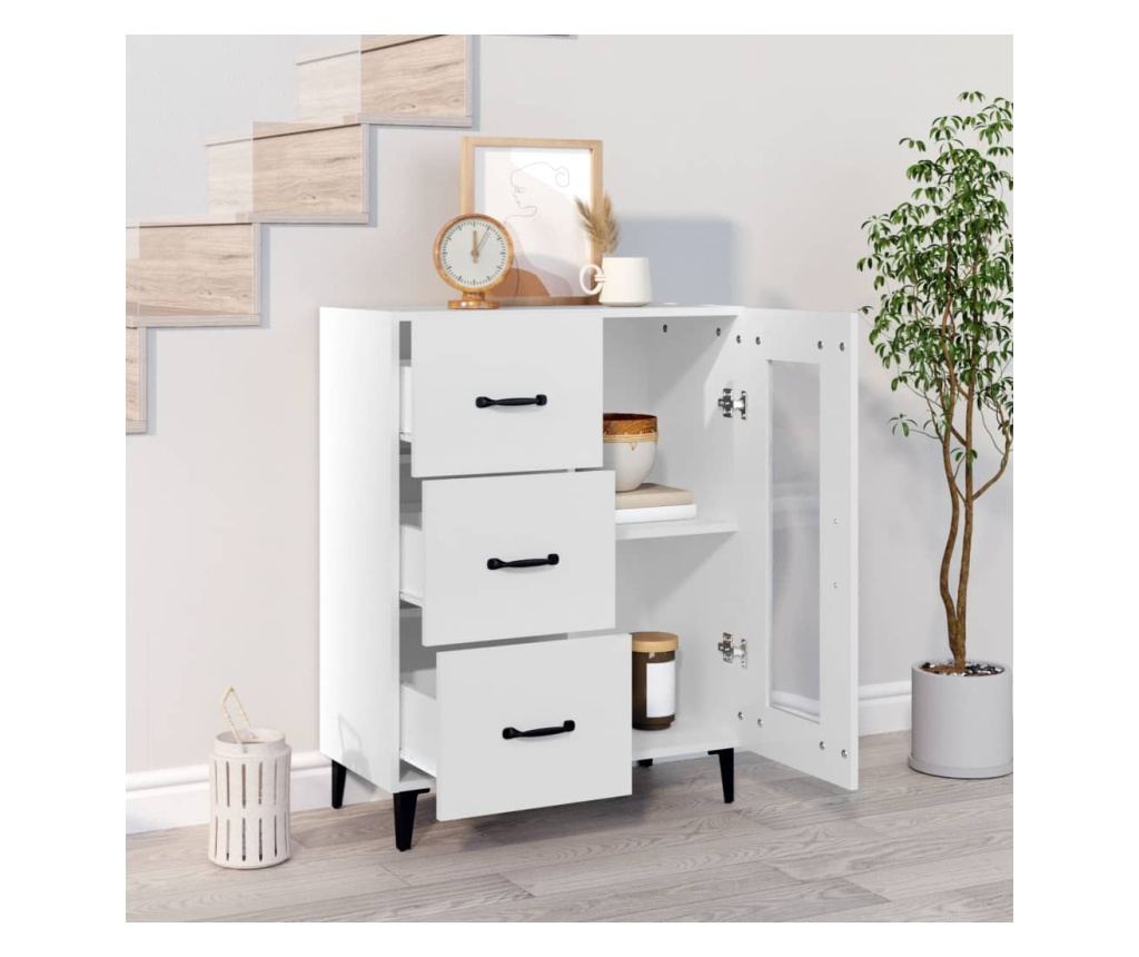 Страничен шкаф, бял, 69.5x34x90 см, композитно дърво - 2