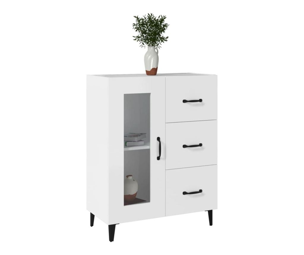 Страничен шкаф, бял, 69.5x34x90 см, композитно дърво - 3