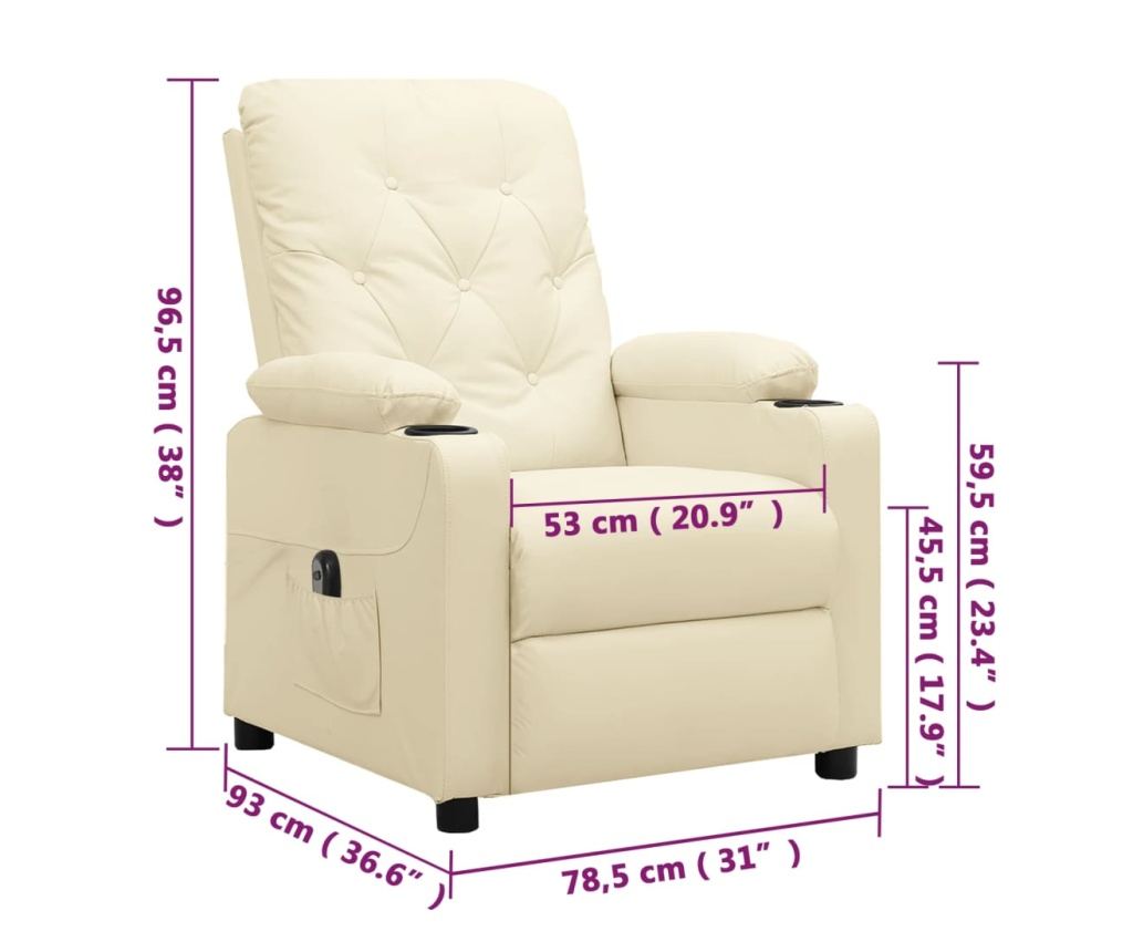 Електрически реклайнер фотьойл, кремав, изкуствена кожа - 11