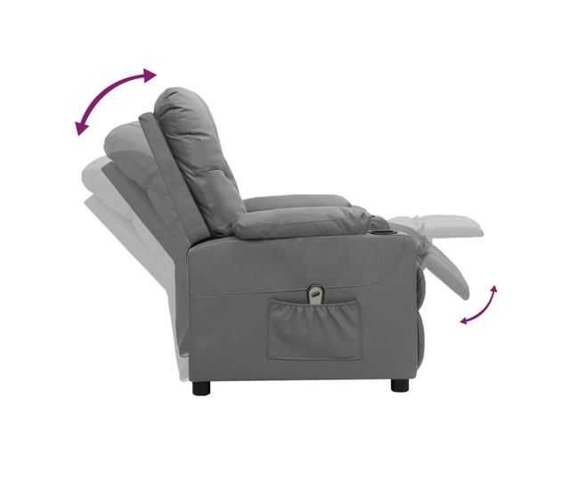 Електрически реклайнер фотьойл, сив, изкуствена кожа