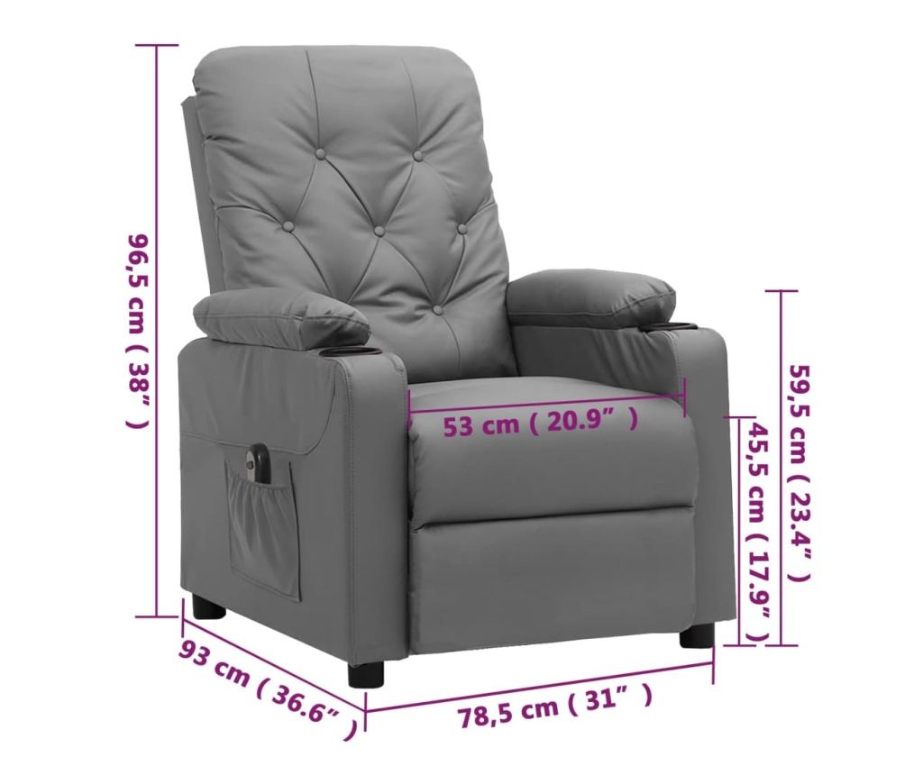 Elektrické polohovací křeslo, šedé, umělá kůže - 11