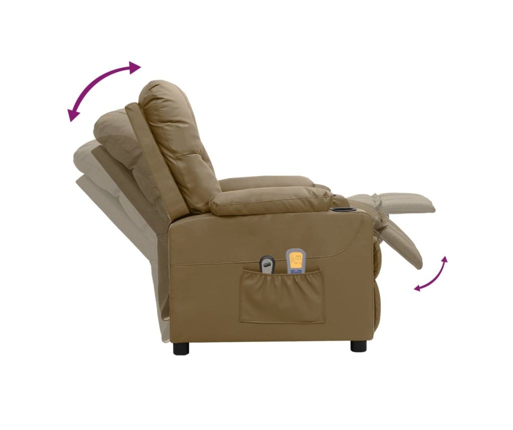 Електрически реклайнер масажен стол, капучино изкуствена кожа - 6