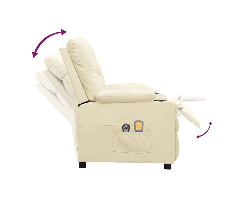 Електрически реклайнер масажен стол, кремав, изкуствена кожа - 6