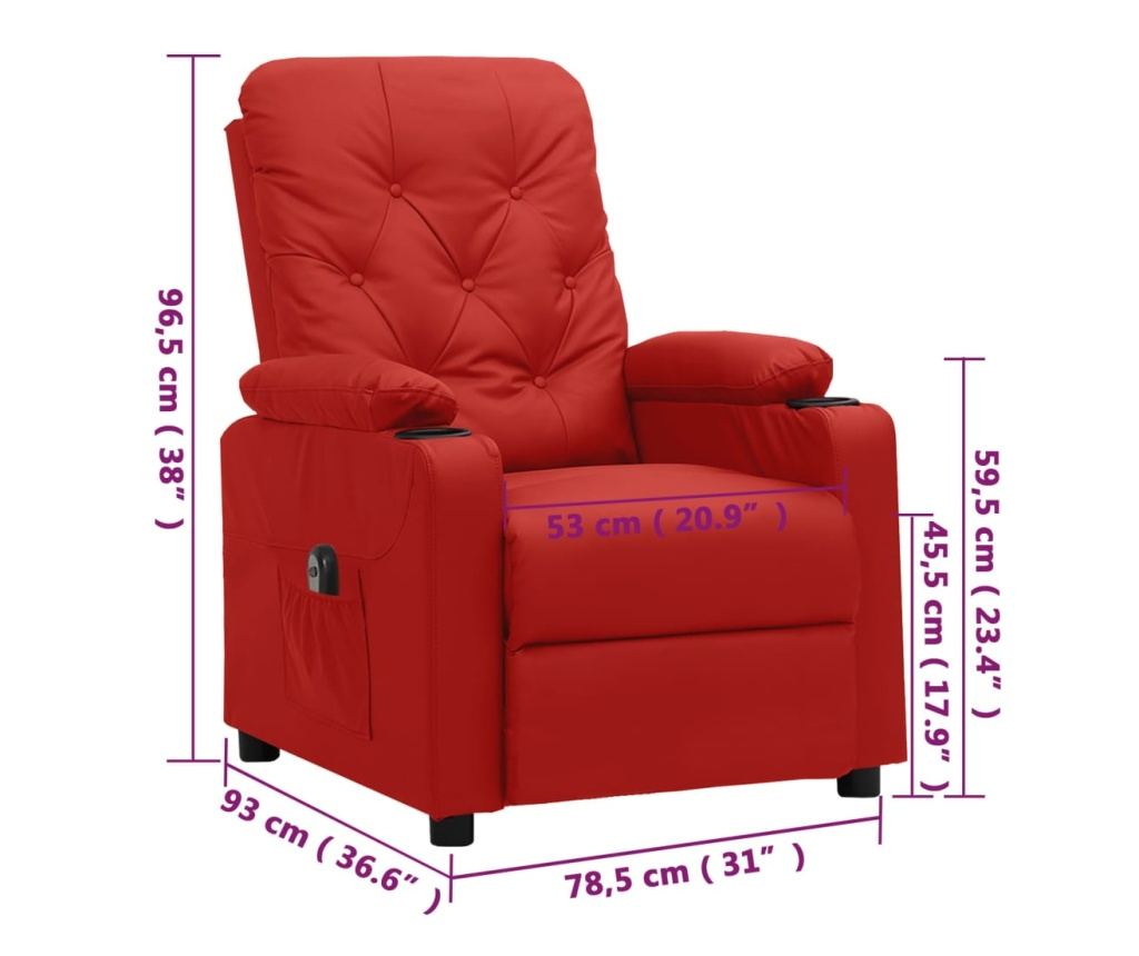 Električni naslanjač, vinska rdeča, umetno usnje - 12