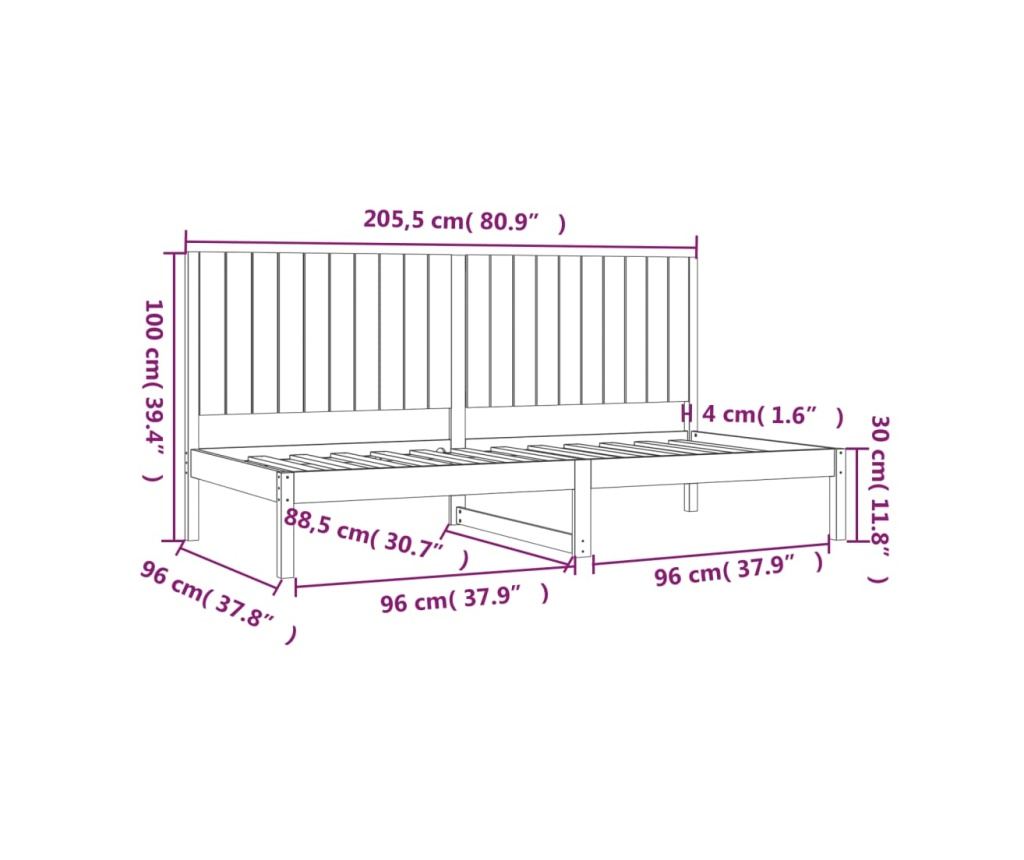 Дневно легло, 90x200 см, масивна борова дървесина - 6