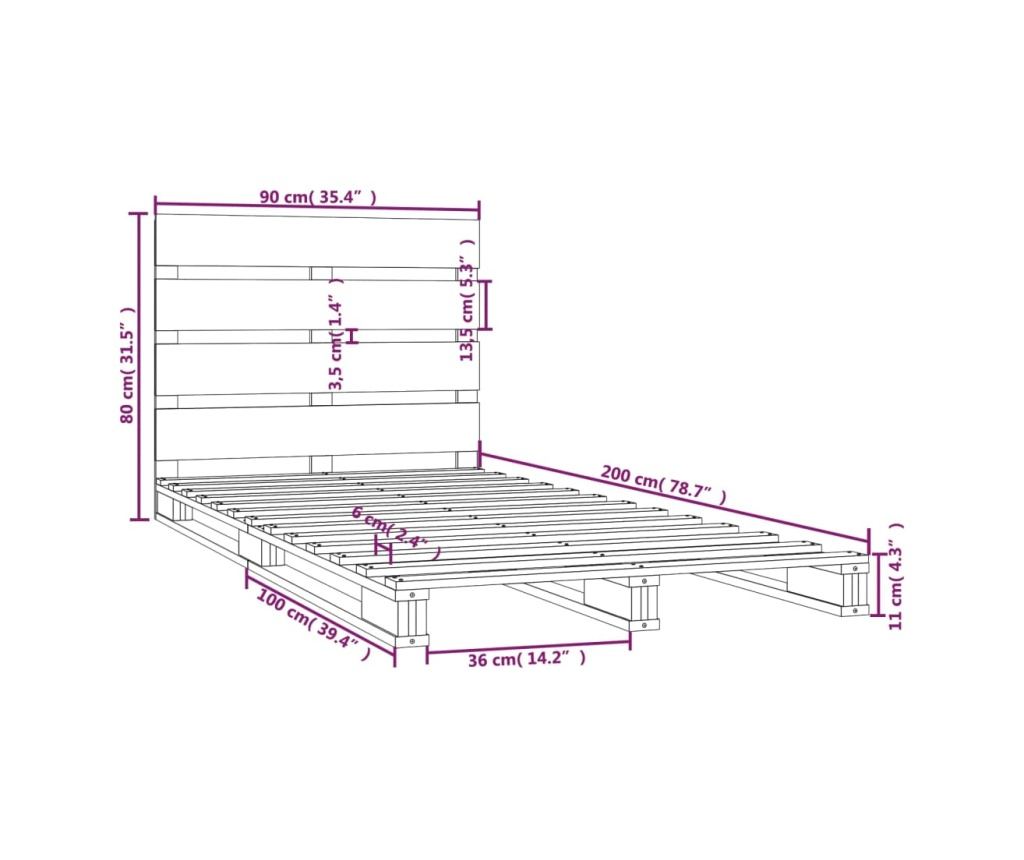 Легло, бяло, 90x200 см, масивна борова дървесина - 12