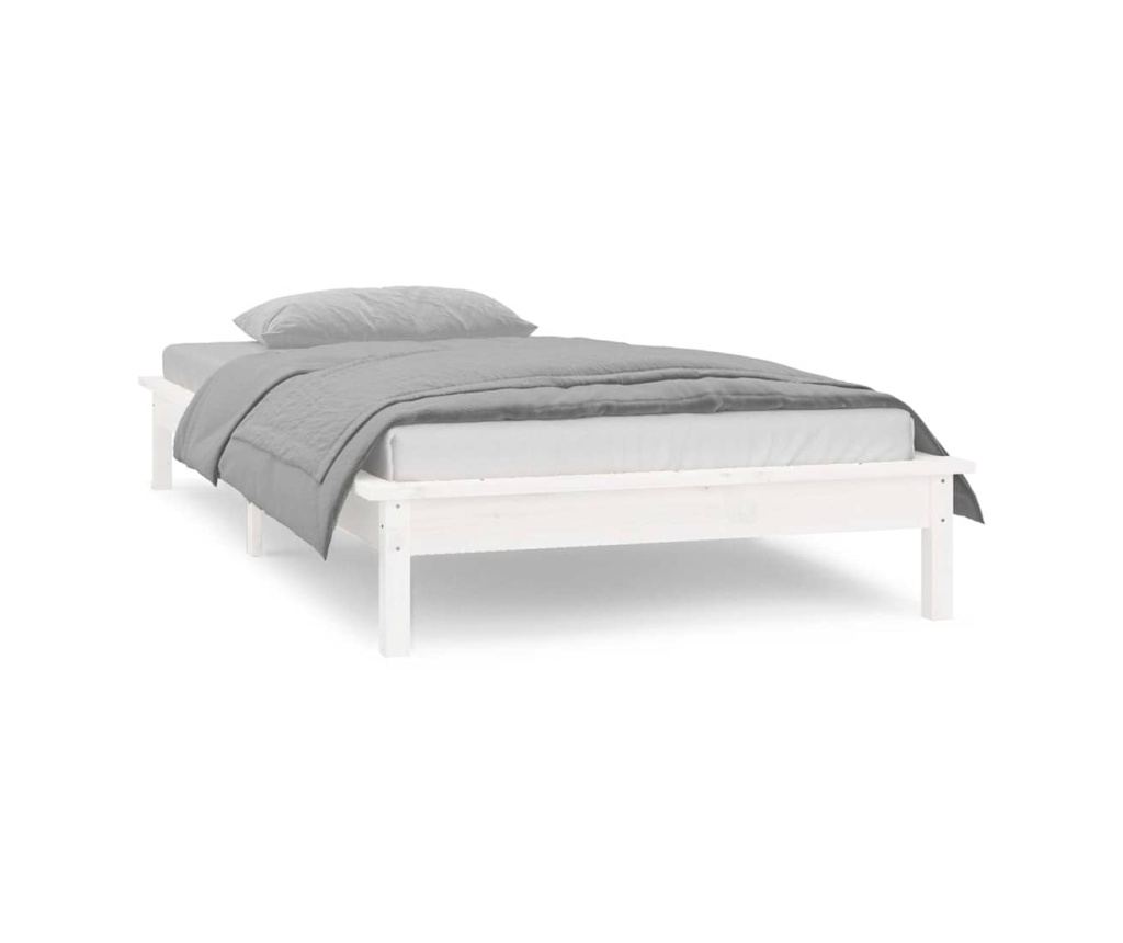 LED легло, бяло, 90x200 см, масивно дърво - 2