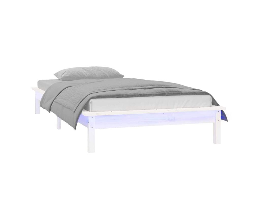 LED легло, бяло, 90x200 см, масивно дърво - 3