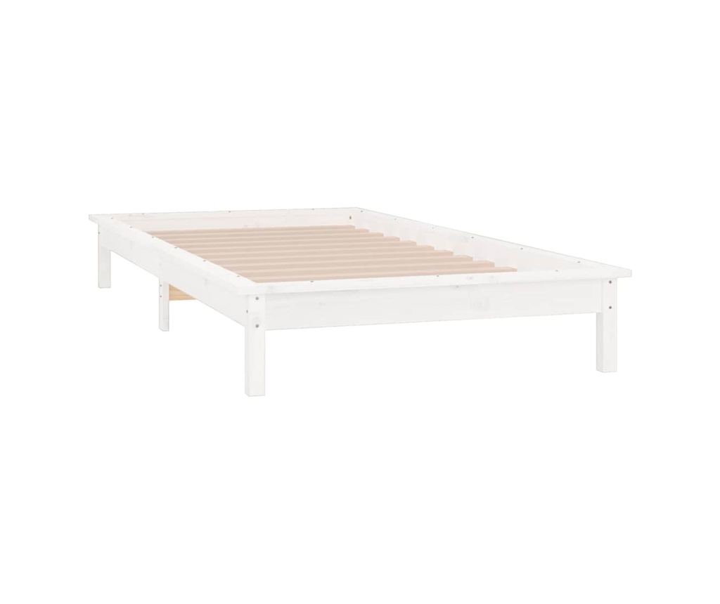 LED легло, бяло, 90x200 см, масивно дърво - 4