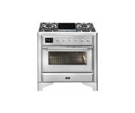 Газова печка, ILVE, Majestic, 90 cm, 4 горелки, индукционна плита, електрическа фурна, неръждаема стомана/сребрист цвят