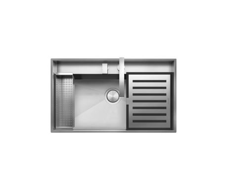 Chiuvetă de bucătărie cu baterie inclusă și accesorii, Barazza, colecție Lab, 86 x 51 cm, montare sub blat, inox
