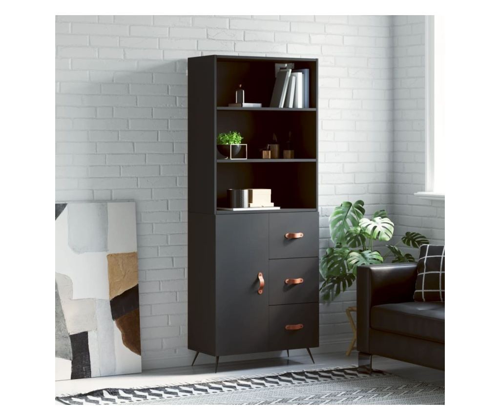 Visoka crna komoda, 69,5x34x180 cm, kompozitno drvo - 11