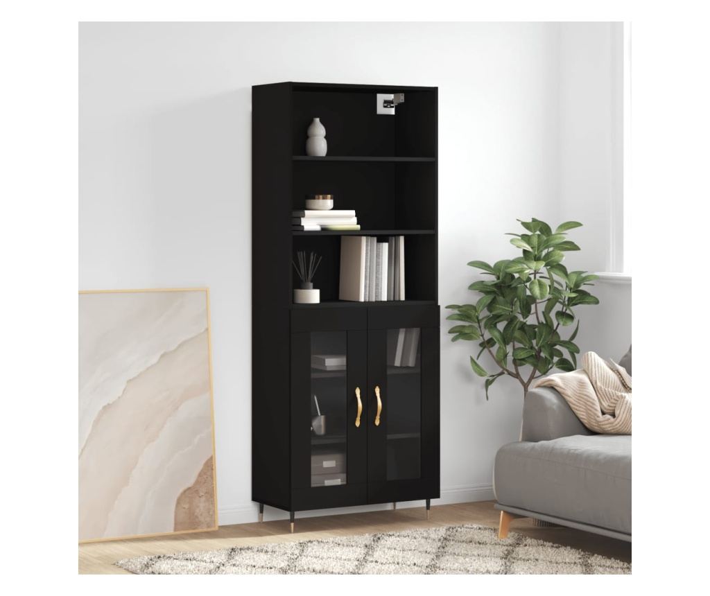 Visoka crna kompozitna drvena ormarić, 69,5x34x180 cm - 11