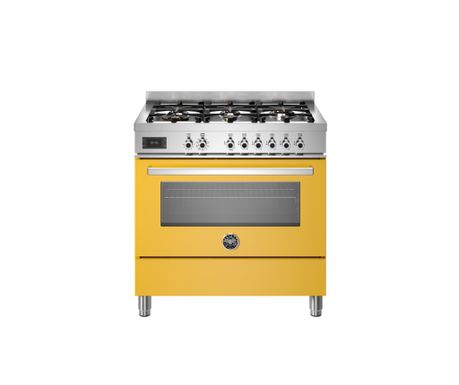 Aragaz pe gaz, Bertazzoni, 90 cm, 6 arzatoare, colecție Professional, galben