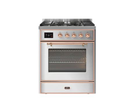 Газова печка, ILVE, Majestic, 76 см, 5 горелки, електрическа фурна, неръждаема стомана/мед