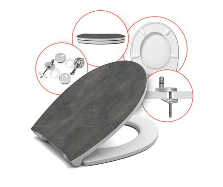 Hamberger WC ülőke, Duroplast ellenálló, Soft-Close, rozsdamentes acél rögzítés, ovális, grafit (szürke)