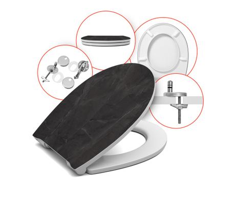 WC ülőke Hamberger Kalahari, Duroplast, Soft-Close, Antibakteriális, Állítható rögzítés, Fekete