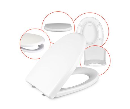 WC ülőke kompatibilis Cersanit Eko 2000, Duroplast, Soft-Close, Antibakteriális, 45,1x36,7 cm, Fehér