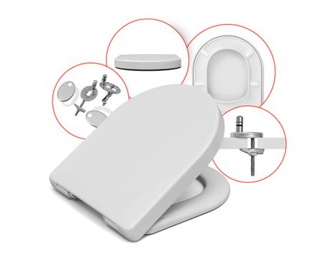 Hamberger WC ülőke kompatibilis Roca Meridian Compact, Soft-Close, Antibakteriális, 43x36,5 cm