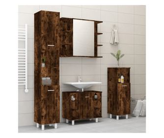 Fürdőszobaszekrény szett, 4 részes, füstölt tölgy, forgácslap