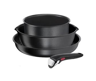 Σετ τηγανιών Tefal Ingenio 2100038720, 4 τεμάχια, Αφαιρούμενη λαβή, Αντικολλητική επίστρωση, Χωρίς PFOA, Αλουμίνιο, Μαύρο