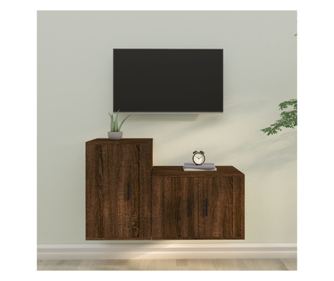 Set omar za TV, 2 kosa, temen hrast, obdelano leseno