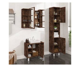 Fürdőszobaszekrény szett, 3 részes, füstölt tölgy, forgácslap