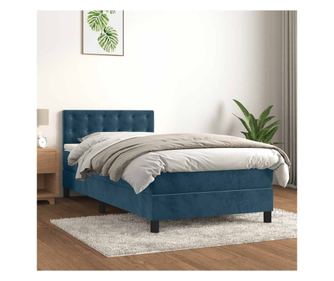 Boxspring postelja z vzmetnico, temno modra, 90x190 cm, žamet